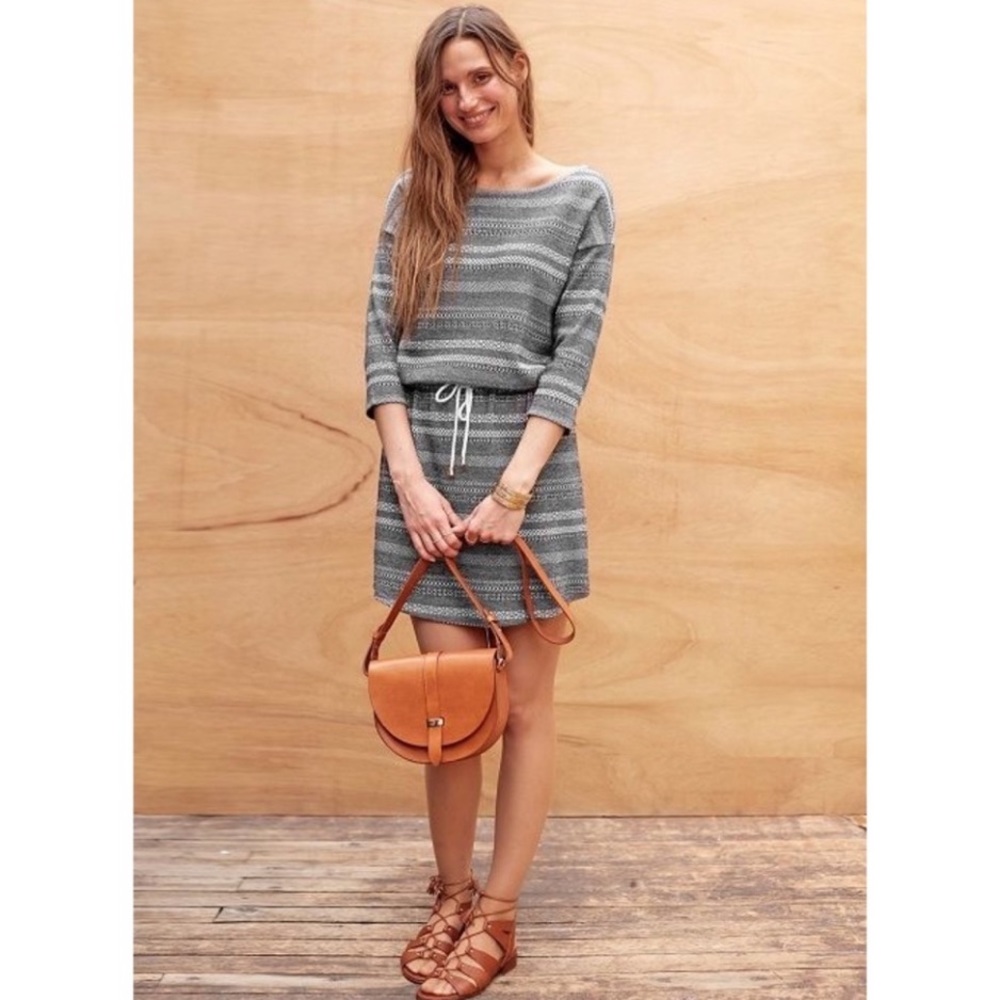 Sezane Gray & Black Striped Dress Drawstring Waist size Large - Picture 6 of 6